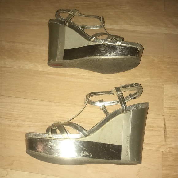 Gold Prada 4" Wedge Sandals - Picture 4 of 9